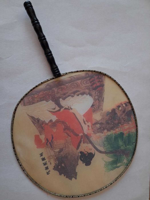 wachlarz japoński- Uchiwa- gejsza harfiarka vimtage