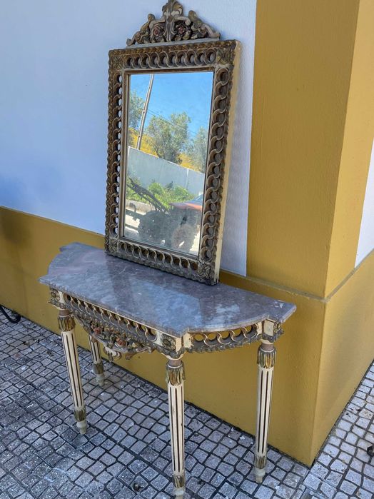 Antiguidade composta Mesa com Pedra Mármore + Espelho