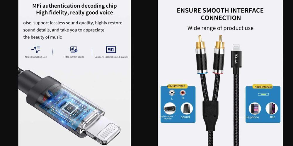 Міжблочний кабель Lightning to RCA та USB B OTG OFC Silver platted для Apple iPhone або iPad