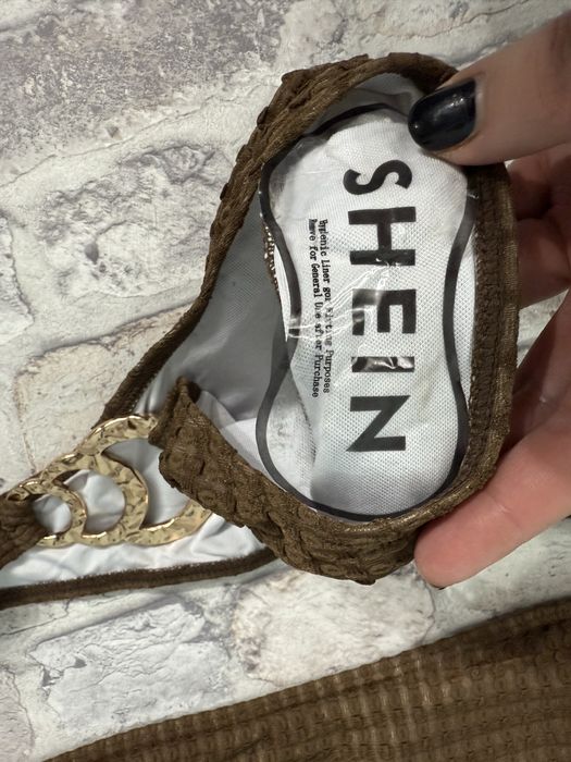 Brązowy strój kąpielowy dwuczęściowy , złote zdobienie L