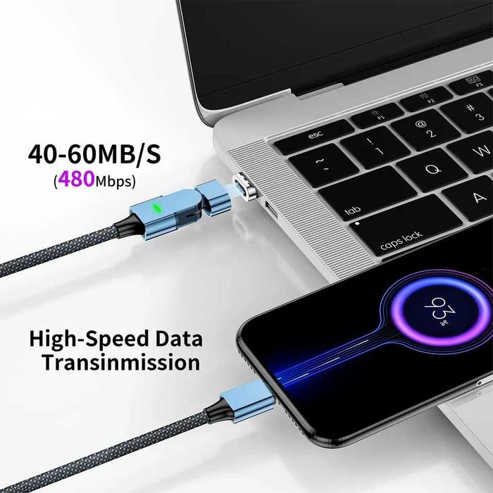 5А 100Вт Магнитный Светодиодный кабель type-C/Lightning PD QC3.0/4.0