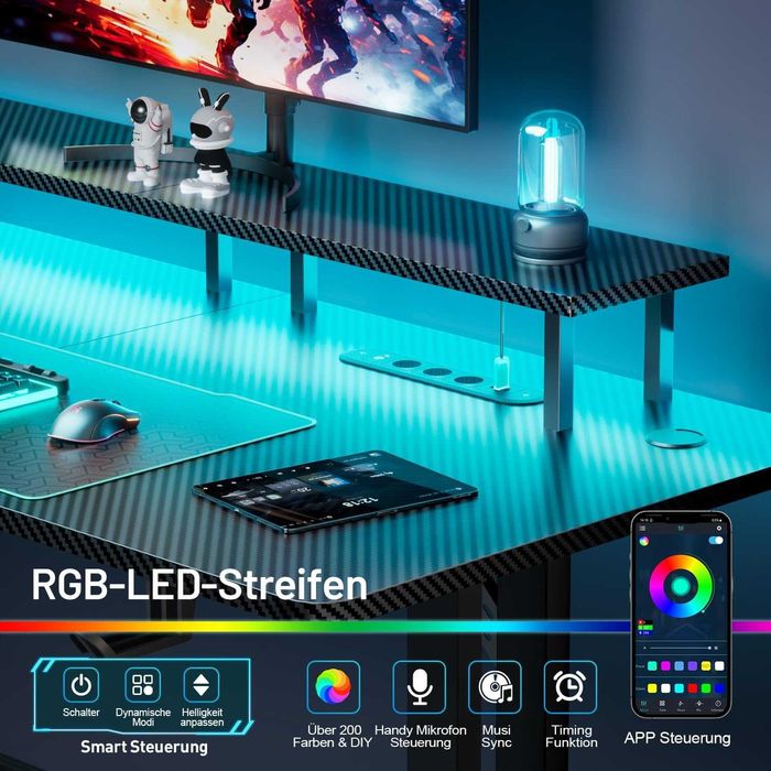 Nowe biurko carbonowe / stół / blat / LED / 160x60cm / półka / W589!