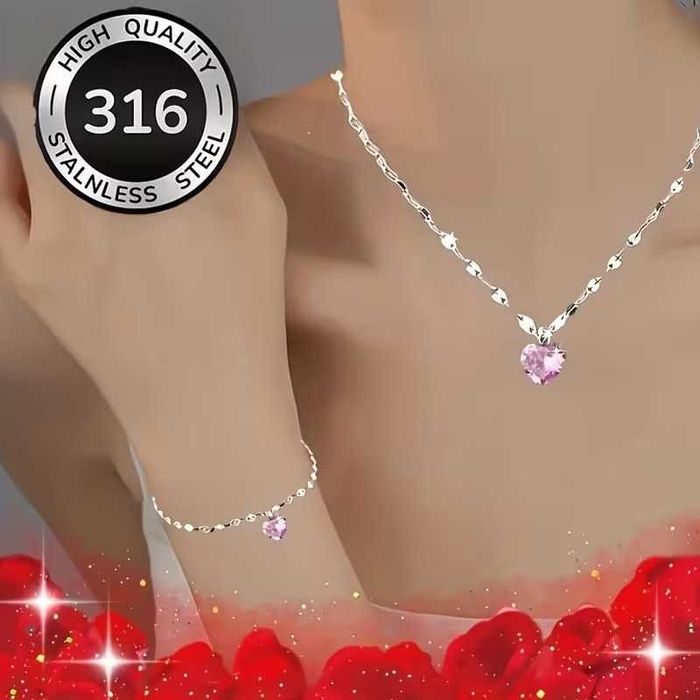 Conjunto Colar e pulseira "Coração rosa". Hipoalergénico. Novo.