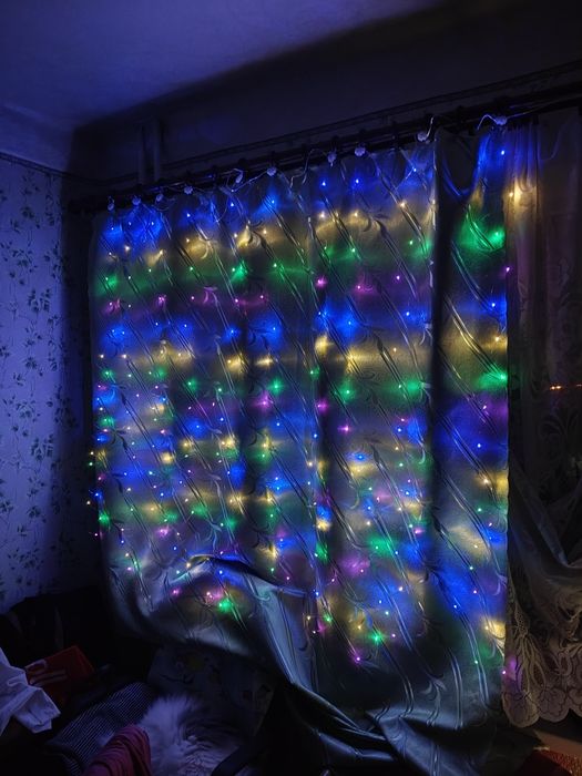 Гірлянда -штора роса 3х3 м з пультом та гачками/гирлянда, ге