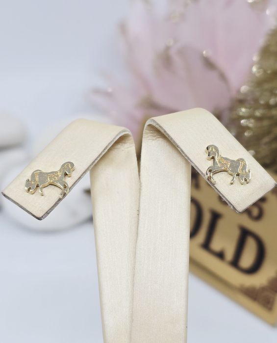 Złote kolczyki wtykane konie próba 585 14k