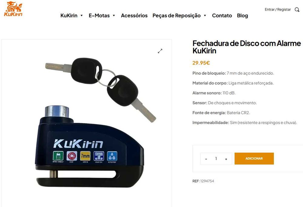cadeado de disco alarme sonoro 110db kukirin 2 chaves trotinete / bicicleta / mota novo