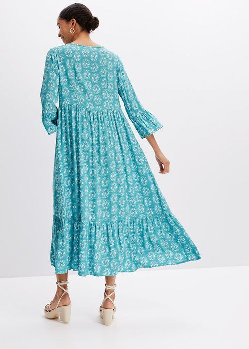 B.P.C długa sukienka kaftanowa niebieska w białe wzory 40.