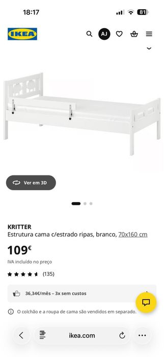 Cama de crianca ikea KRITTER 70X1.60cm