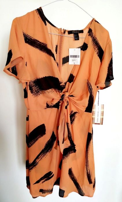 Forever 21 Летнее платье сарафан пятнистое черно коричневое блузка