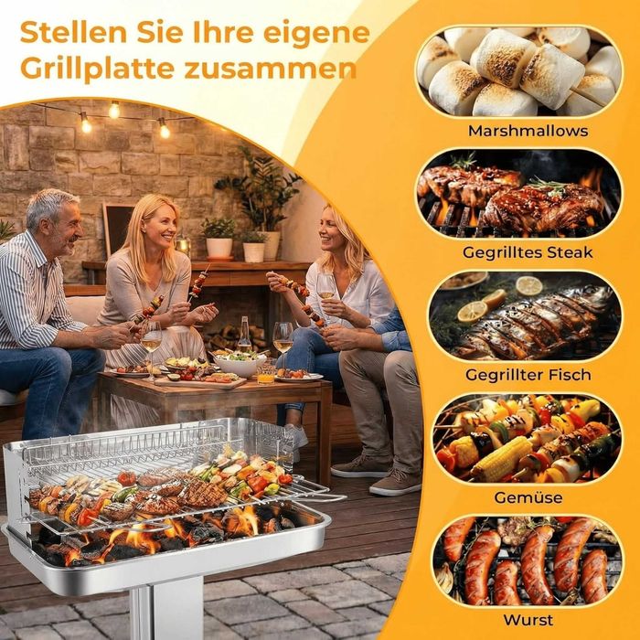 Grill węglowy TLGREEN 57 × 38 × 90 cm stal nierdzewna regulowany