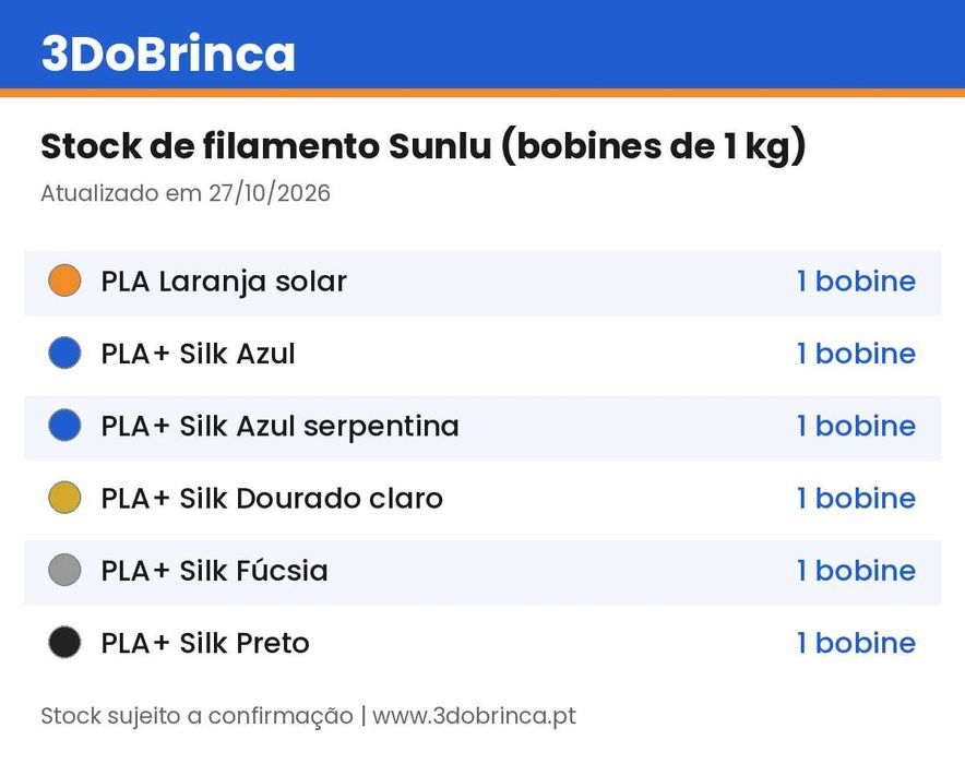 Filamento 3D Sunlu PLA e PLA+ Silk 1kg - varias cores