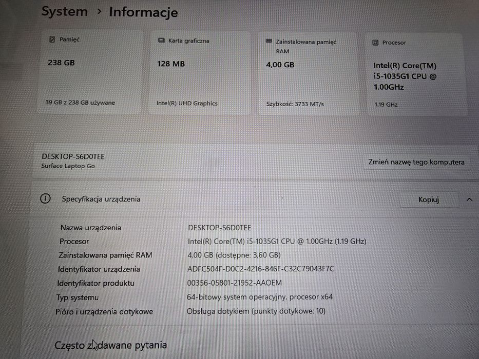 Surface laptop Go mod 1943