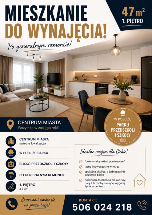 Mieszkanie 2-pokojowe , 1-piętro, 47m2, 2 piwnice– centrum miasta