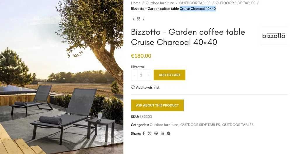 4 X Bizzotto – Cruise Charcoal Coffee Table 2024