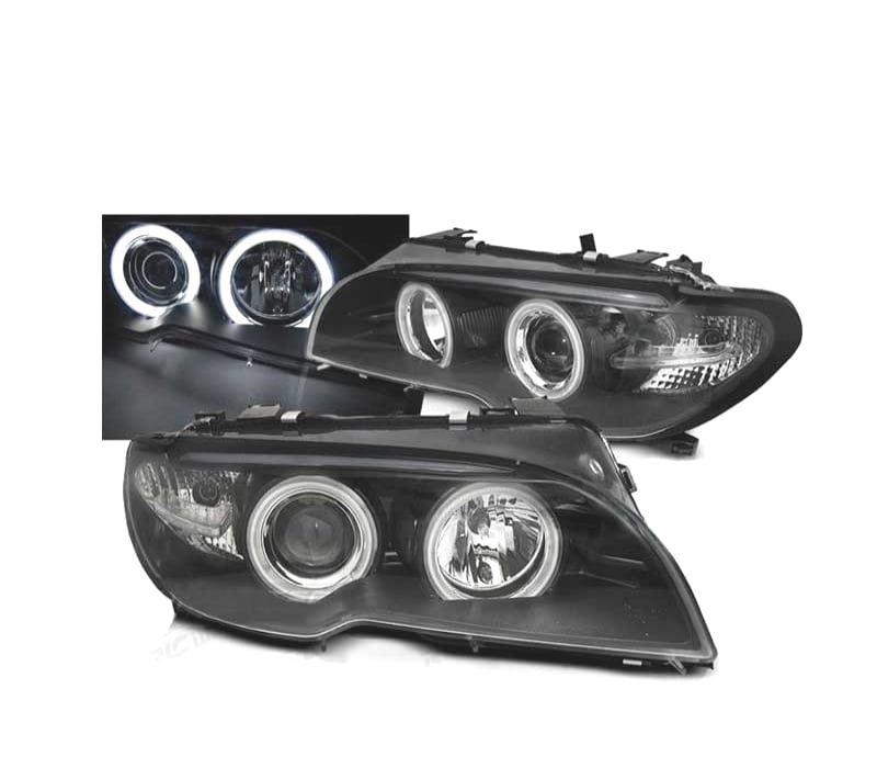 FARÓIS BMW E46 COUPE 03-06 XENON OLHOS DE ANJO CCFL FUNDO NEGRO