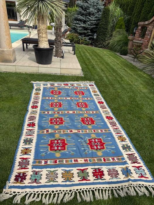 Kilim Wełniany Ręcznie Tkany lub Dywan Narzuta ART DECO 285x150 UNIKAT