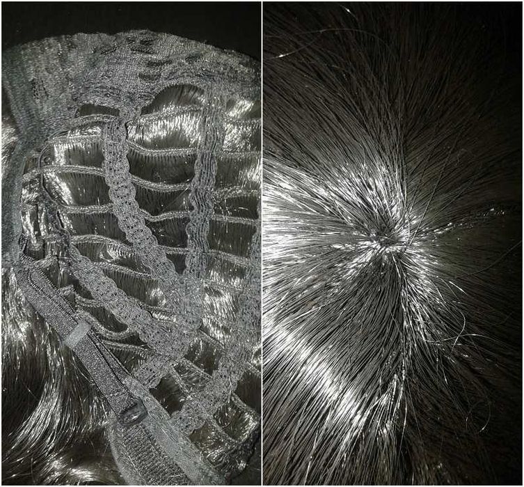 Czarna krótka peruka z grzywką pasemkiem cosplay czarny krótki wig