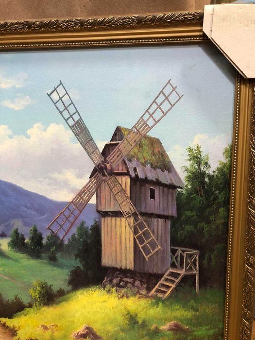 Картина в рамі для дому чи офісу на сільську тематику Млин ,соняшники