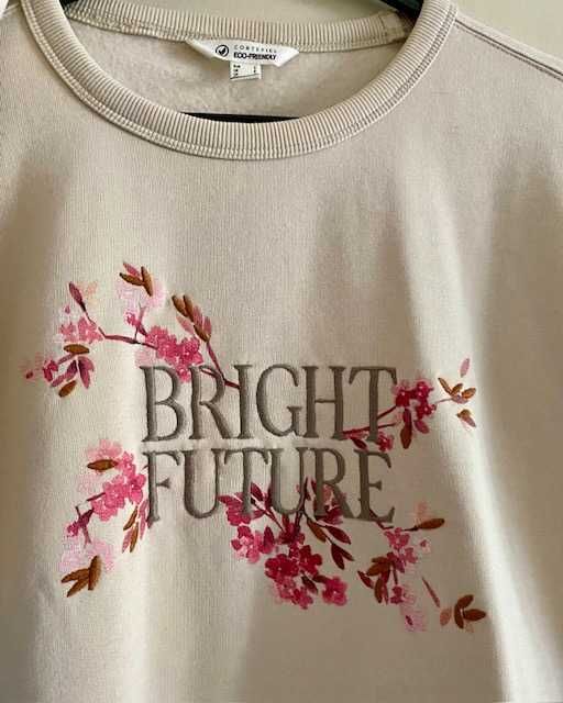 Sweat-shirt Cortefiel beige rosado, bordada. Ecológica. Original !