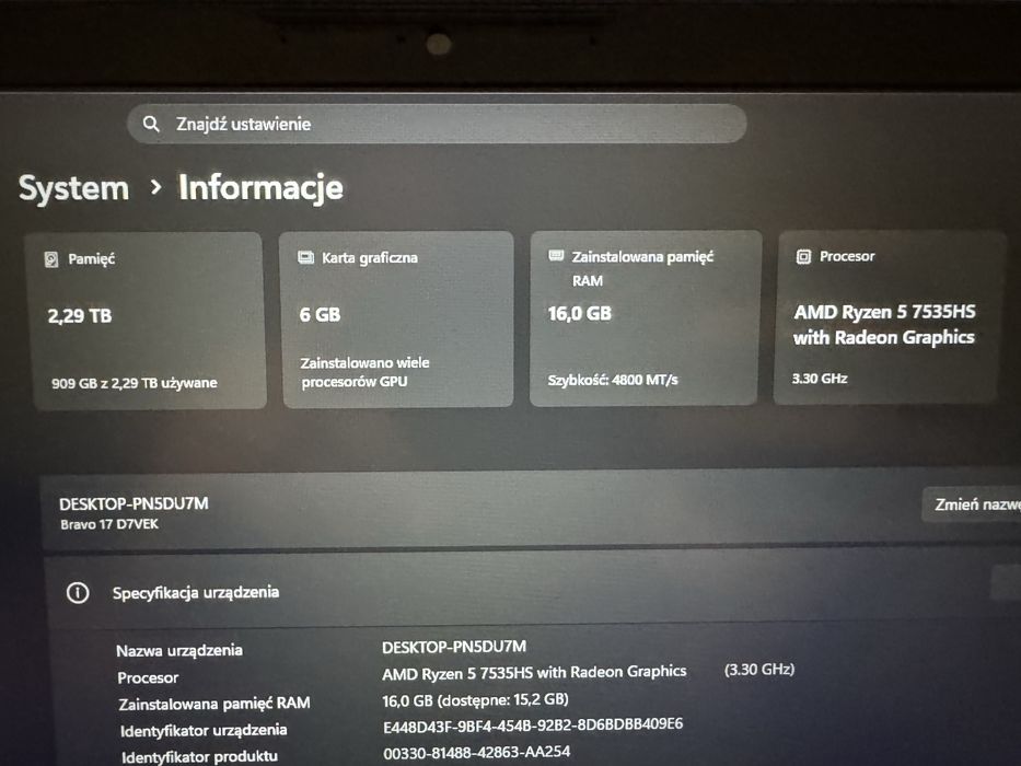 Laptop gamingowy MSI BRAVO 17 WINDOWS 11