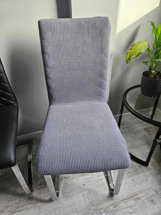 Pokrowce na krzesła 4 szt komplet szare żakardowe kratka