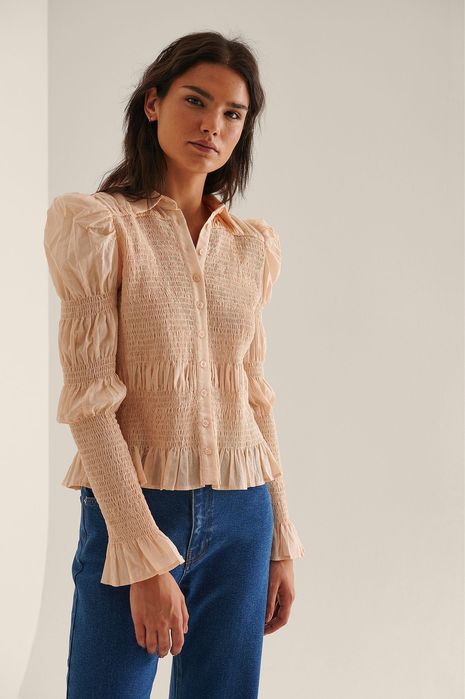 Блуза сорочка блузка текстурная бежевая базовая NA-KD как Зара р. 36