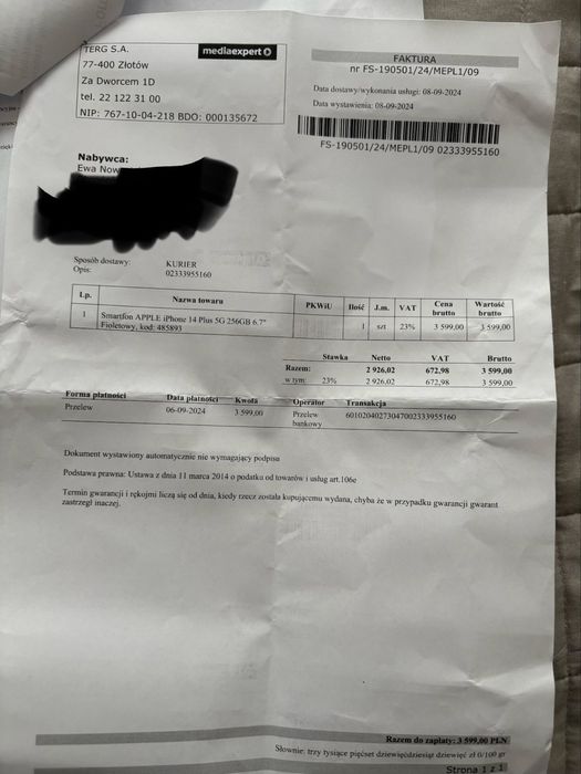 Iphone idealny 14 plus 256GB gw  do 09.2026 plus huawei gt 4 gratis