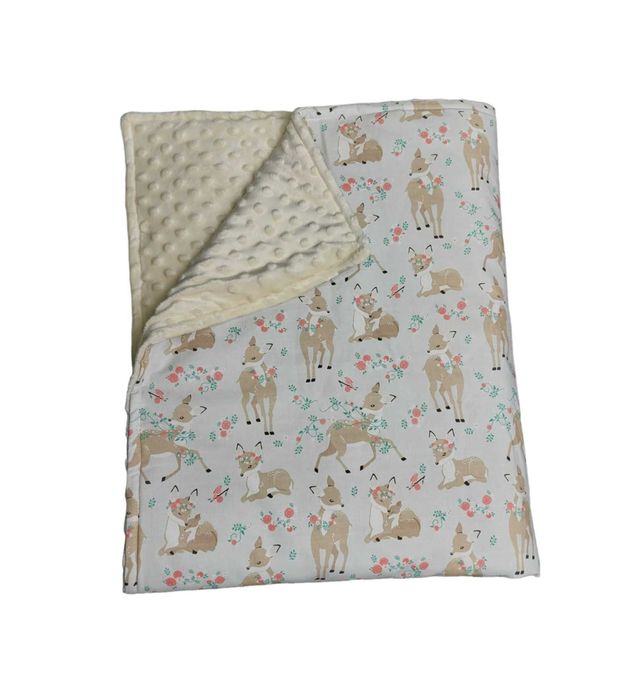 Kocyk dziecięcy, bawełna premium + minky, sarenki, kocyk do łóżeczka