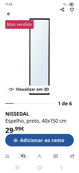 Espelho preto Ikea para pendurar ou de chão