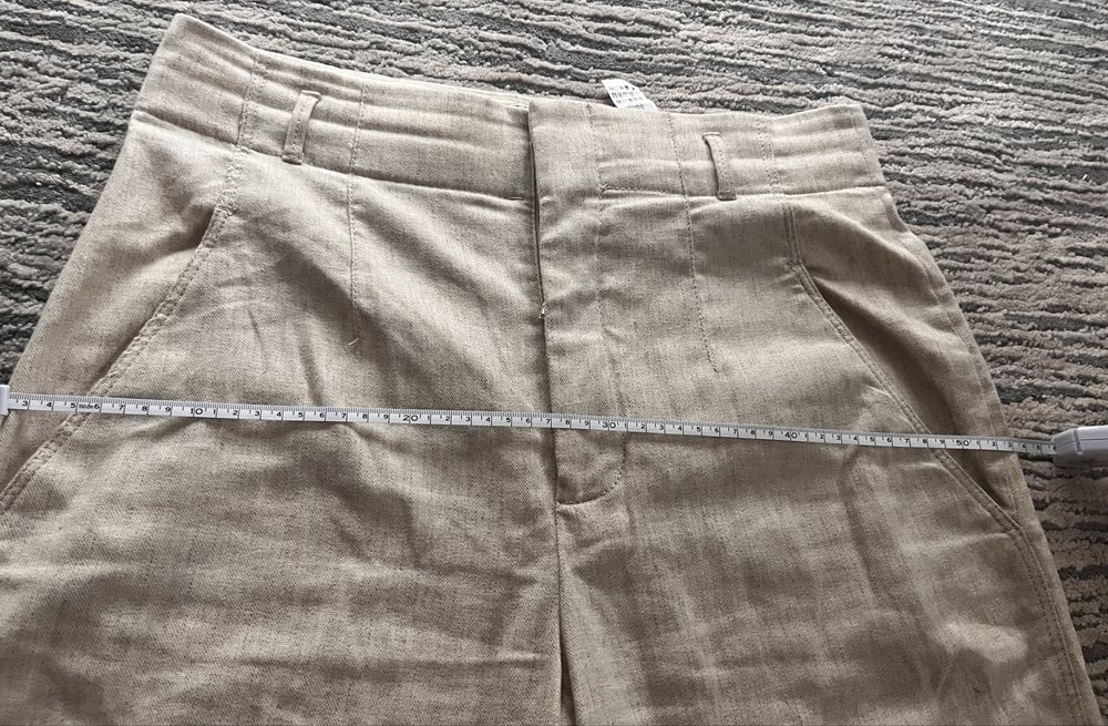 ZARA lniane beżowe spodnie L