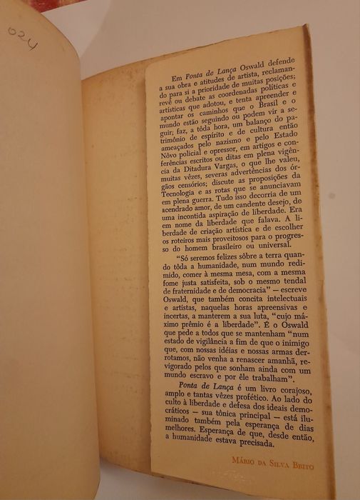 Livro,  "ponta de lança ", Obras Completas de Oswald de Andrade