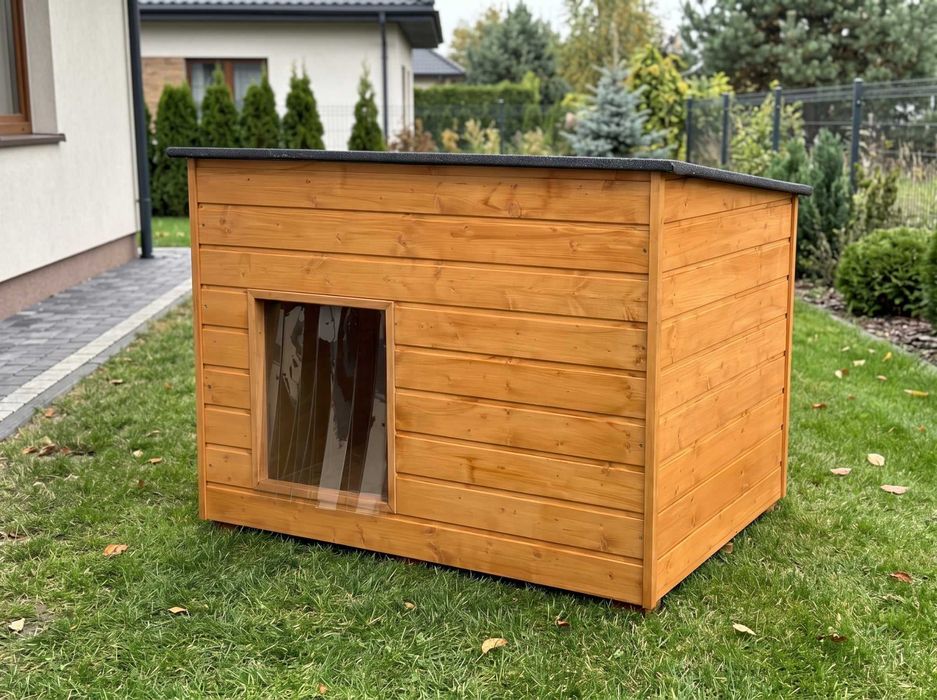 PRODUKCJA NOWA W Pełni Ocieplana Duża Buda dla Psa XL z Otwieranym Dachem Teak | Dla Dużych Psów: Owczarek, Labrador, Golden, Husky | Kurtyna