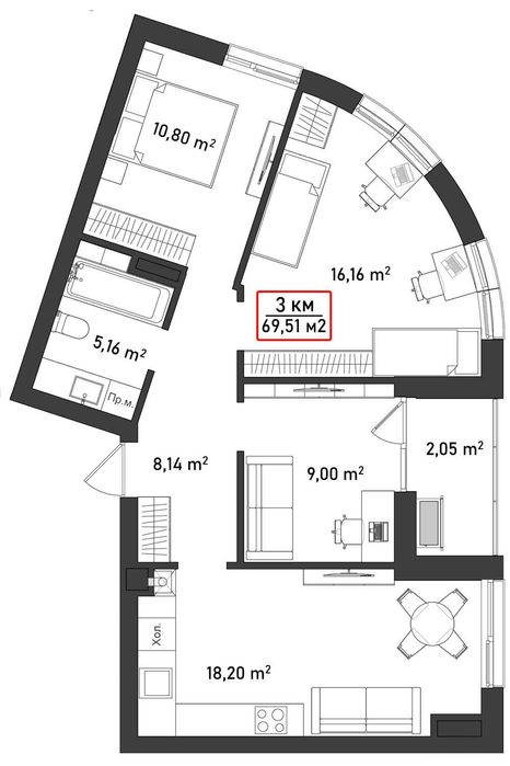 Квартира 69,51 м2 у новому ЖК Акварелі на Пасічній за акційною ціною!