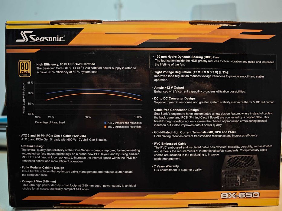 Fonte Modular Seasonic Core GX-650 Gold (650W) - Nova/Caixa