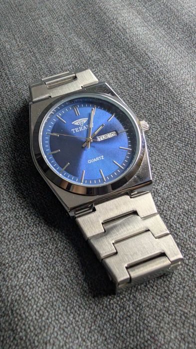 Męski Zegarek Silver & Blue | Głęboki Niebieski | Datownik | Okazja