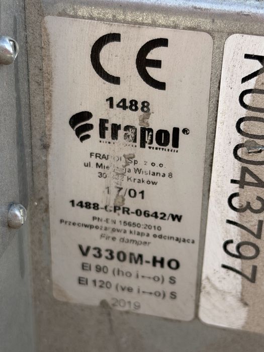 Klapa przeciw pożarowa Frapol różne wymiary