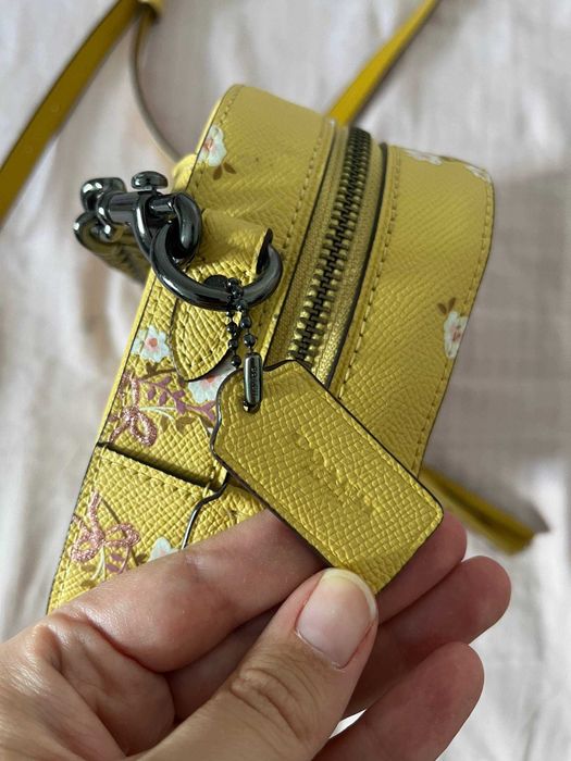 Mala Coach Camera Bag com flores e laços, amarela – original