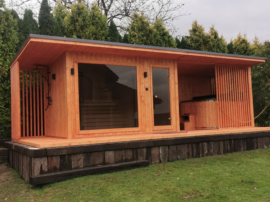 Sauna Ogrodowa 8x2,2m Taras Wiata Piec Sterownik Prysznic Hit
