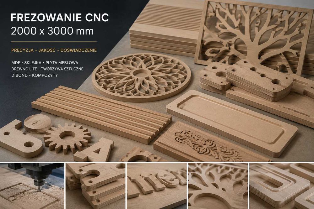 Frezowanie CNC 2000 x 3000 mm | Fronty | MDF | Sklejka | Drewno | Tworzywa Sztuczne | Dibond