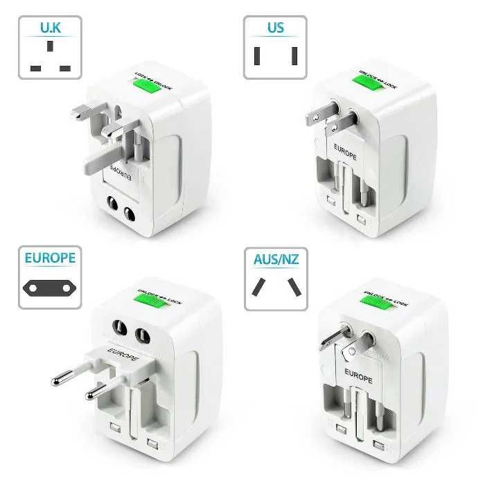 Adaptador Universal de Viagem - EU/UK/USA/AU/CN/JP/HK/IT/etc.