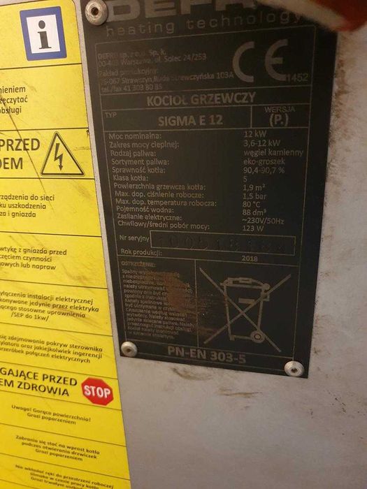 Kocioł na ekogroszek  Defro Sigma E 12 kW z zasobnikiem