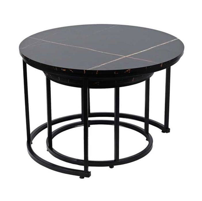 Stoliki kawowe 2szt czarny marmur 70x47/50x39cm