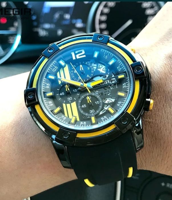 Zegarek Megir  Black Yellow Chronograph