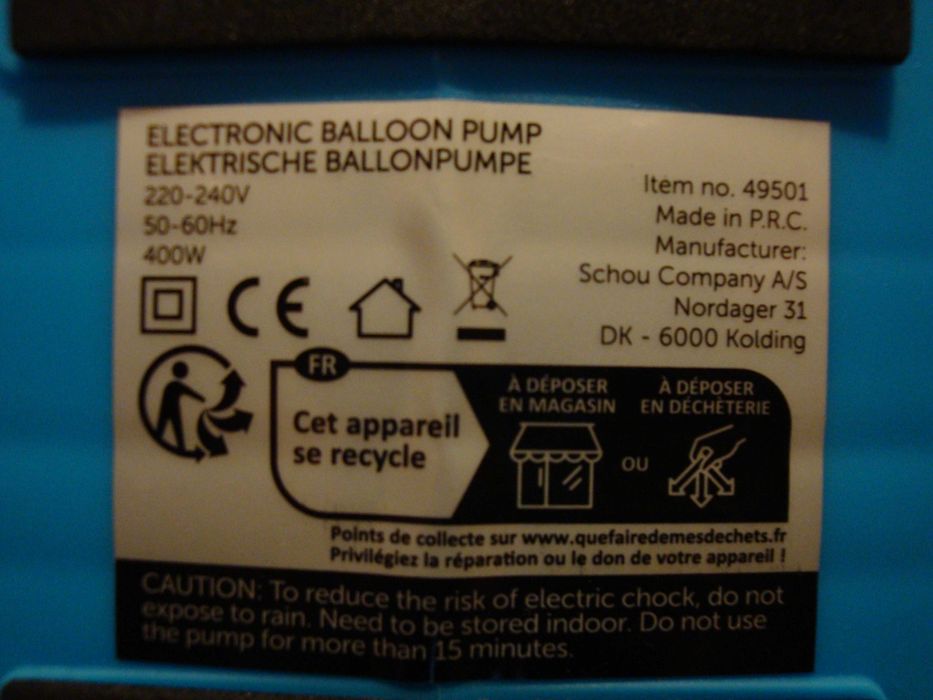 Elektryczna pompka do nadmuchiwania balonów