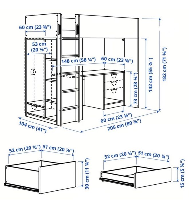 Beliche com secretária e armário incluidos.