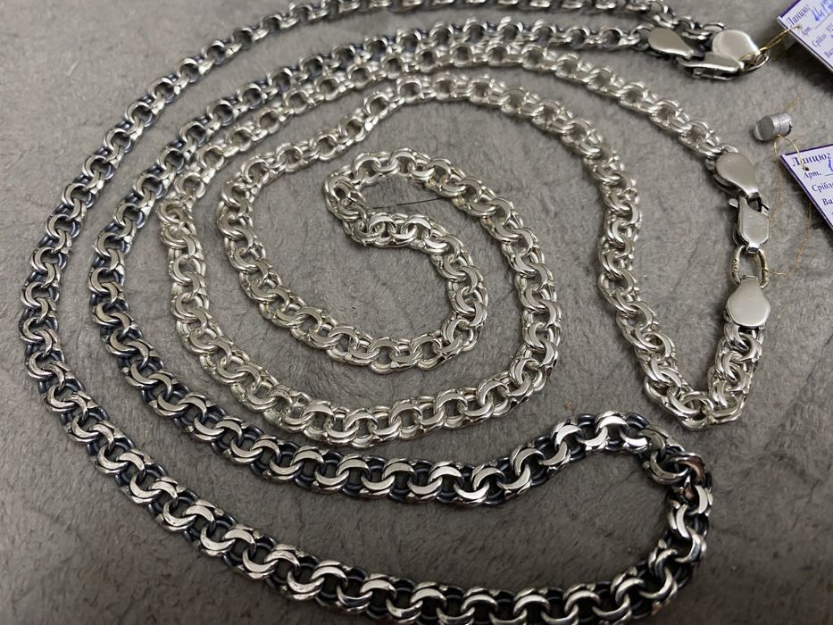 Серебрянные цепочки 925 проби плетение  Бисмарк 55,60,65см,ширина 6мм