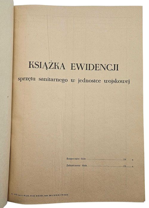 Wojskowy Druk - Książka Ewidencji sprzętu sanitarnego w jednostce woj.