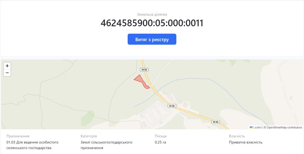 Земельна ділянка  с.Плавʼє