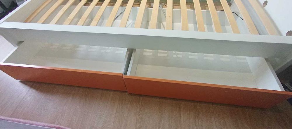 90x200 cm, Estrutura de cama MALM com Estrado de ripas LÖNSET e 2 Gavetões adaptados