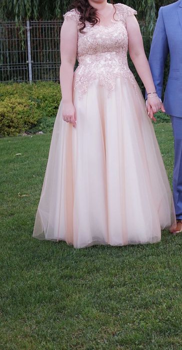 Oryginalna suknia ślubna, szampan, Atelier Zuzanna Lublin, rozmiar 44